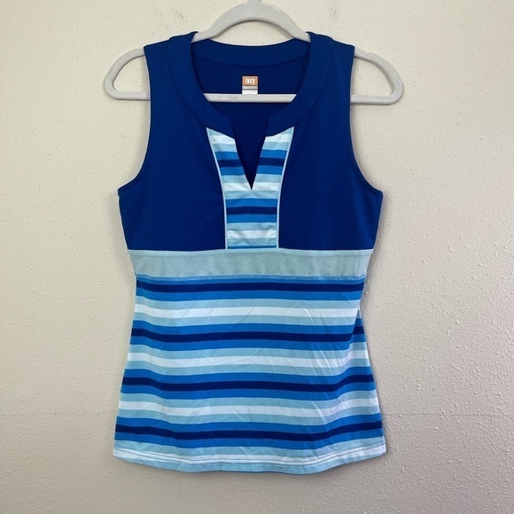 Lucy Tech‎ Activewear V-neck Blue Striped Tank Top Size Medium - Picture 1 of 5